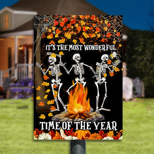 Dancing Skeleton Skull It’s The Most Wonderful Time Of The Year Classic Metal Sign