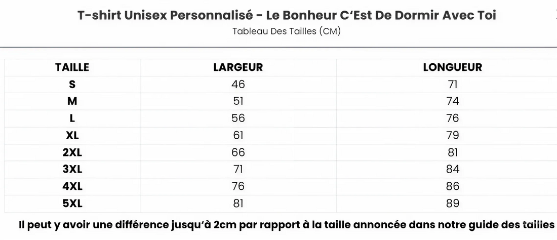 T-shirt unisexe personnalisé - Le bonheur, c'est de dormir avec toi