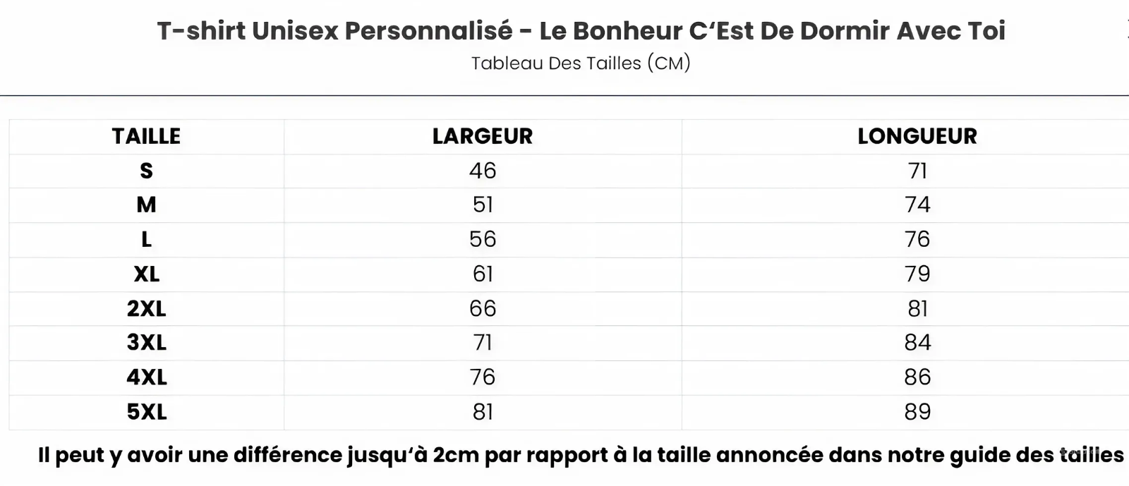T-shirt unisexe personnalisé - Le bonheur, c'est de dormir avec toi