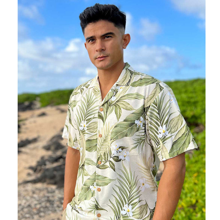 Chemise hawaïenne blanche gingembre kaki de Paradise