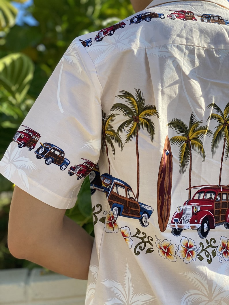 Chemise hawaïenne vintage en coton pour homme, motif floral avec palmier, pour vacances, plage