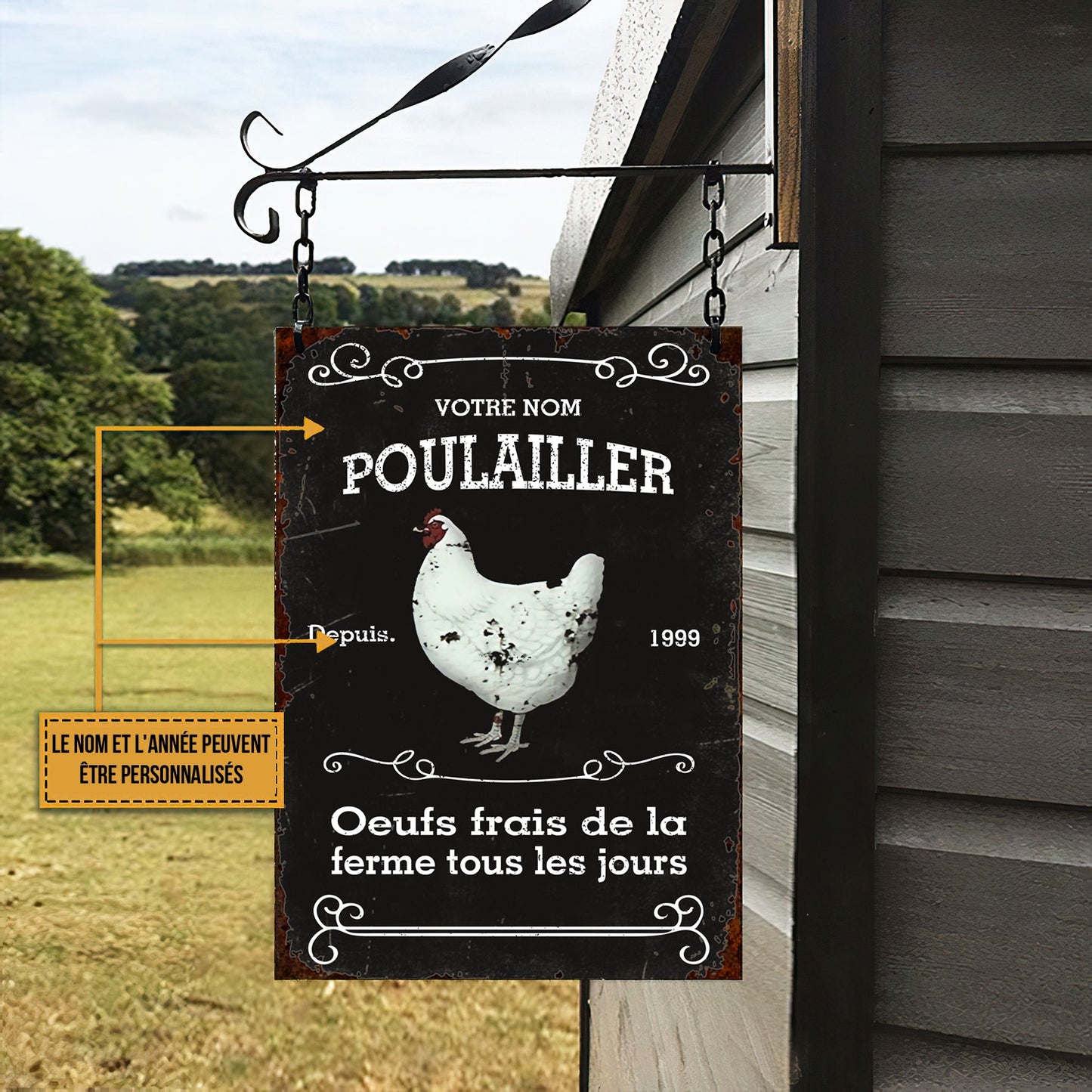 Poulailler, Oeufs frais de la ferme tous les jours Enseigne Métallique Classique