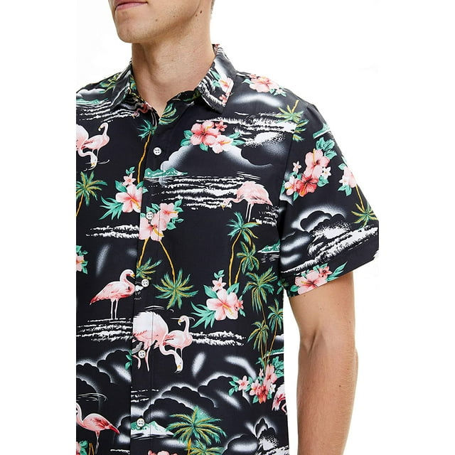 Chemise De Camp Hawaïenne Pour Hommes Paradis Des Flamants Roses