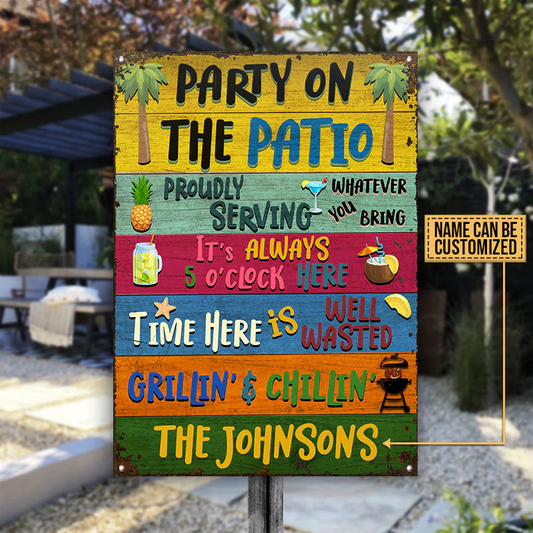 Patio Party Proudly Serving Custom Classic Metal Signs, Patio Decorations, Outdoor Decorating Ideas