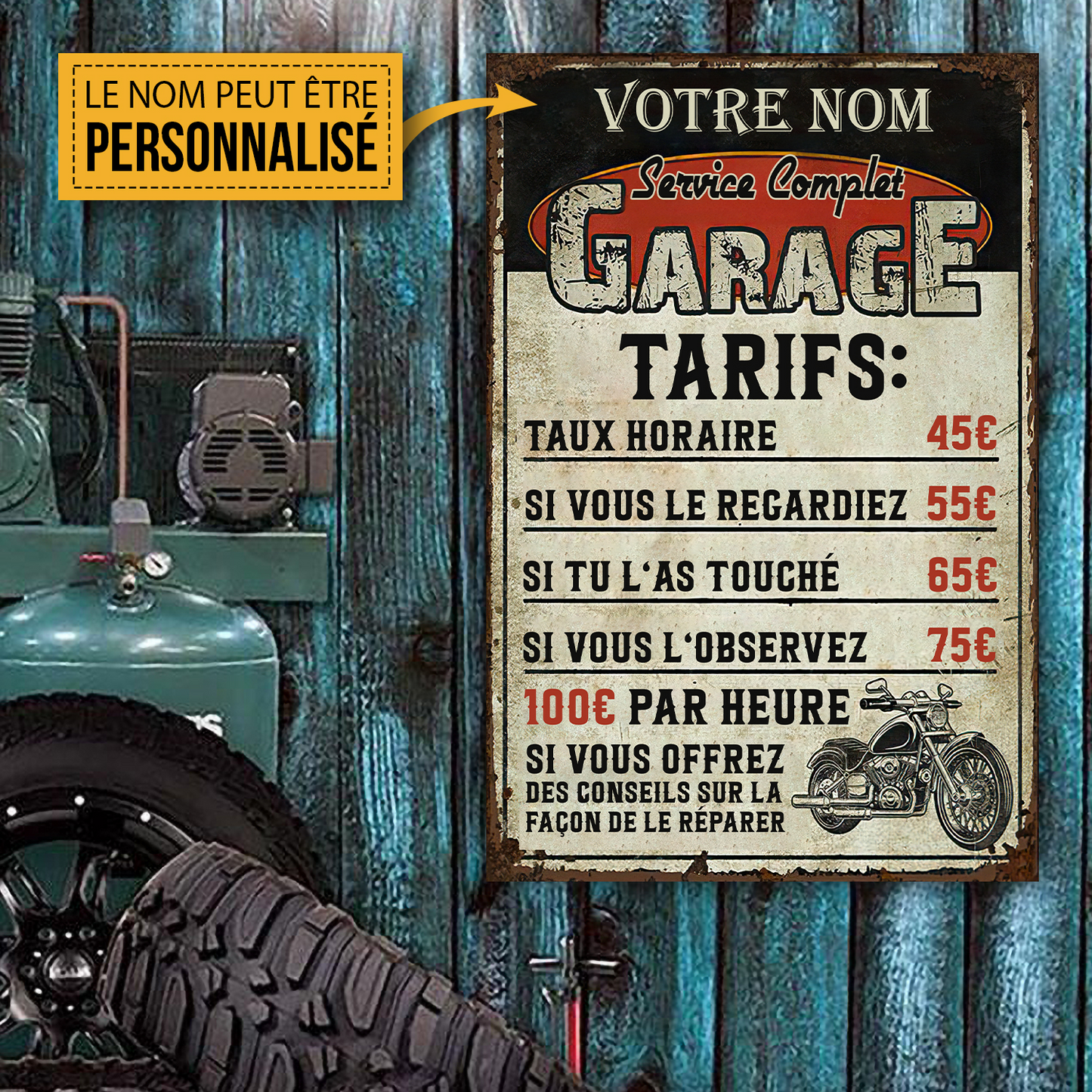 Motorcycle, Full Service Garage - Enseigne Métallique Classique