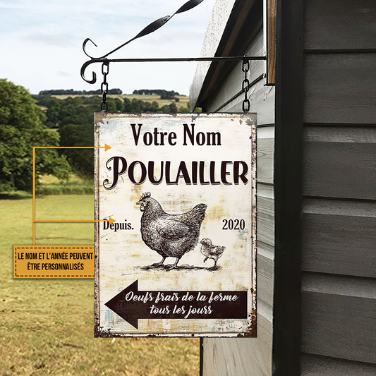 Poulailler, Oeufs frais de la ferme tous les jours 5 - Enseigne Métallique Classique