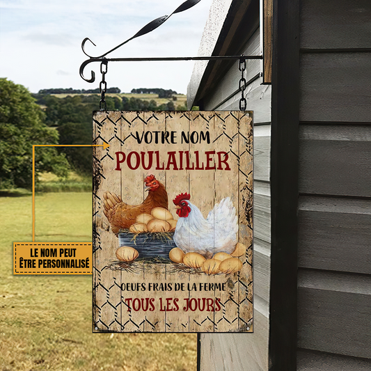 Poulailler, Oeufs frais de la ferme - tous les jours - Enseigne Métallique Classique