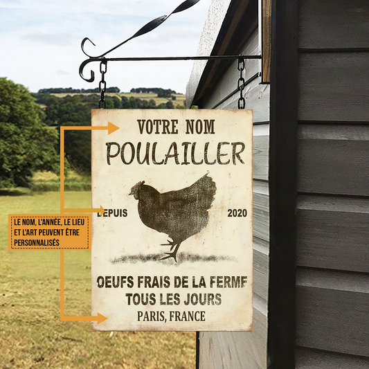 Poulailler, Oeufs frais de la ferme tous les jours 14 - Enseigne Métallique Classique