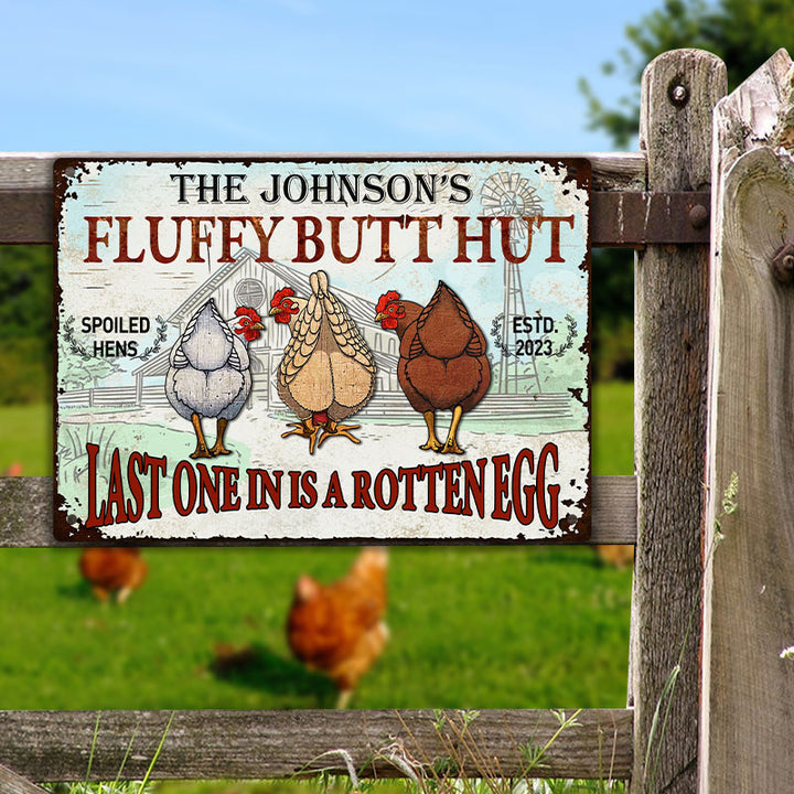 Personalized Chicken Fluffy Butt Hut Nuggets Customized Classic Metal Signs, Chicken Signs