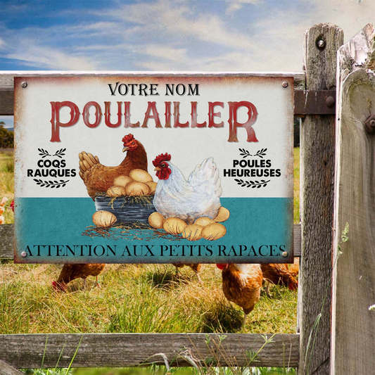 Poulailler, poules heureuses 1 - Enseigne Métallique Classique