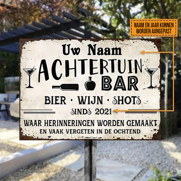 Achtertuin Bar 2 - klassiek metalen bord