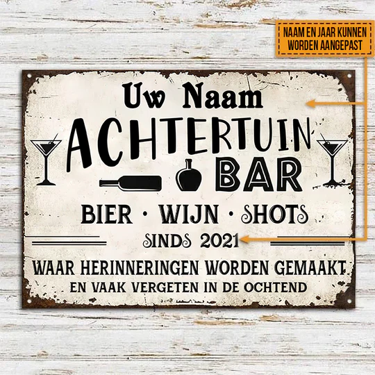 Achtertuin Bar 2 - klassiek metalen bord