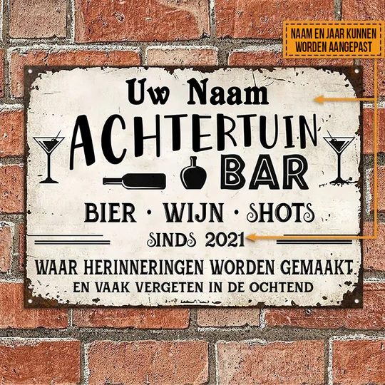 Achtertuin Bar 2 - klassiek metalen bord