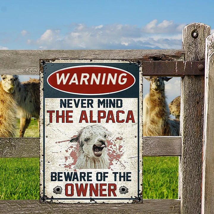 Personalized Alpaca Lovers Farm Gift Beware Of The Owner Metal Signs