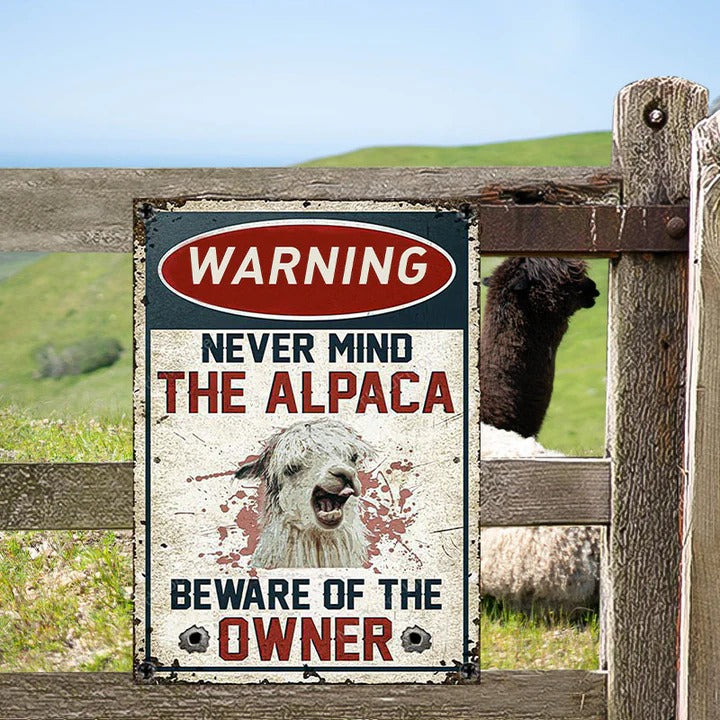 Personalized Alpaca Lovers Farm Gift Beware Of The Owner Metal Signs