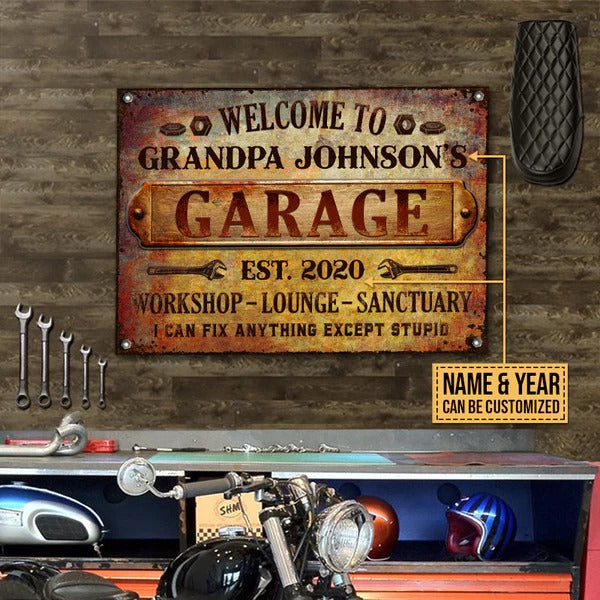 Personalized Auto Mechanic Rustic Garage Except Stupid Custom Classic Metal Signs, Grandpa Gift, Auto Mechanic Gift