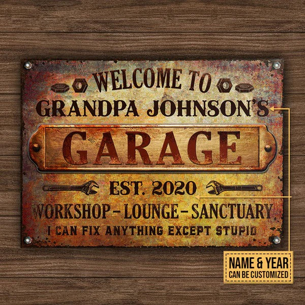 Personalized Auto Mechanic Rustic Garage Except Stupid Custom Classic Metal Signs, Grandpa Gift, Auto Mechanic Gift