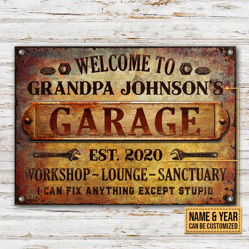 Personalized Auto Mechanic Rustic Garage Except Stupid Custom Classic Metal Signs, Grandpa Gift, Auto Mechanic Gift