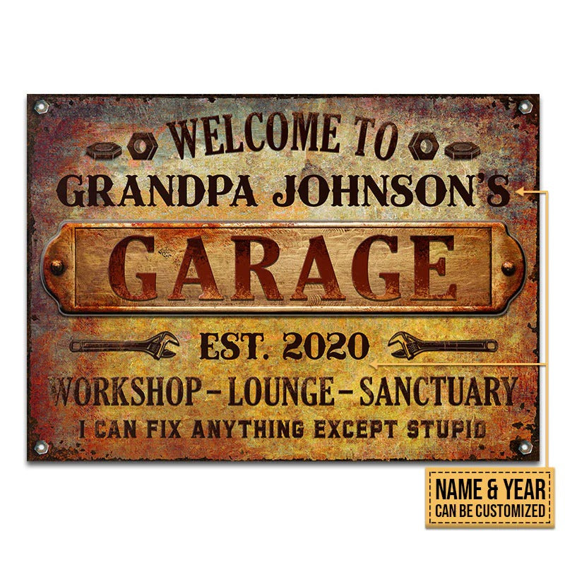 Personalized Auto Mechanic Rustic Garage Except Stupid Custom Classic Metal Signs, Grandpa Gift, Auto Mechanic Gift