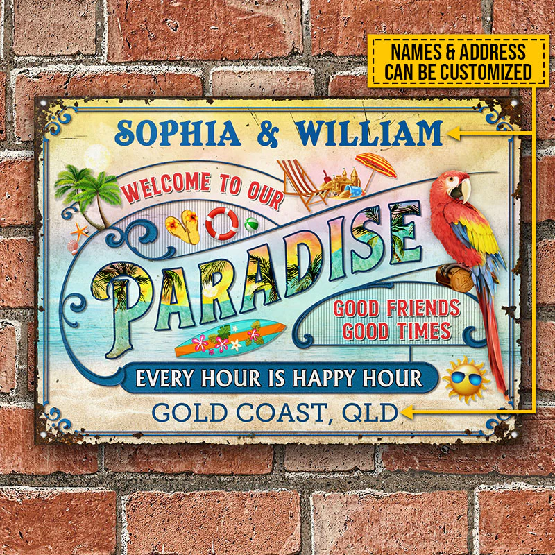 Plage personnalisée Surfing Our Paradise Pastel Custom Classic Metal Signs