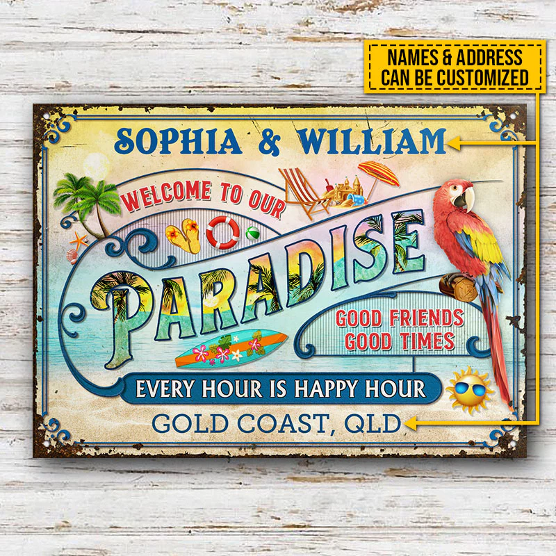 Personalized Beach Surfing Our Paradise Pastel Custom Classic Metal Signs