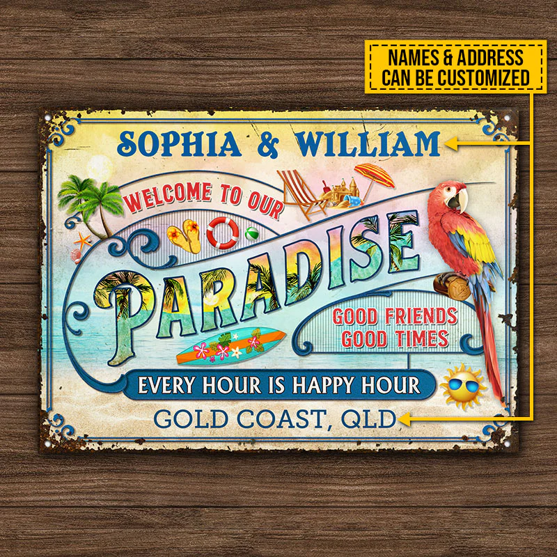 Personalized Beach Surfing Our Paradise Pastel Custom Classic Metal Signs