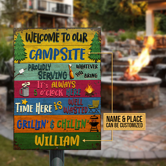 Camping Proudly Serving Custom Classic Metal Signs, Camping Decoration, Camp Gift
