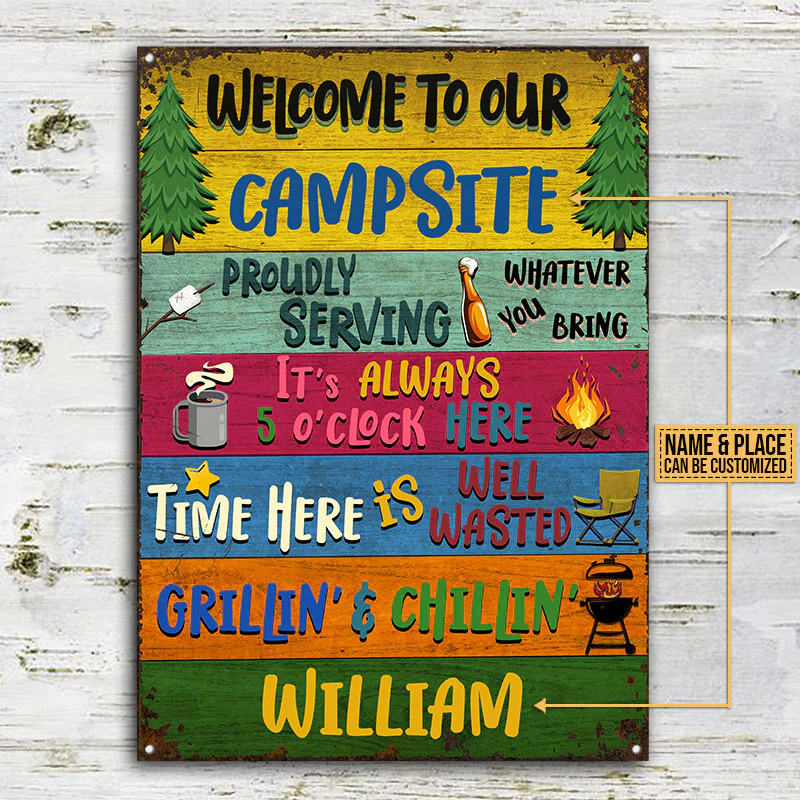 Camping Proudly Serving Custom Classic Metal Signs, Camping Decoration, Camp Gift