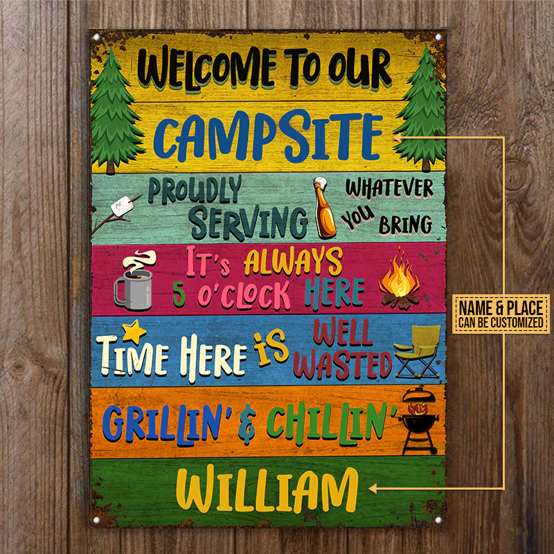 Camping Proudly Serving Custom Classic Metal Signs, Camping Decoration, Camp Gift