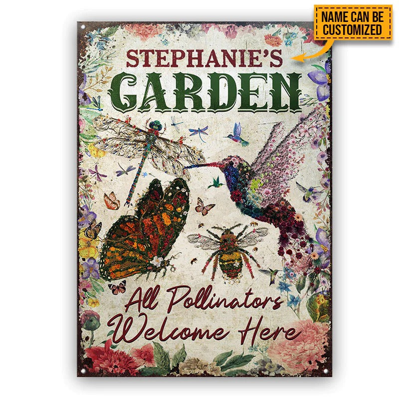 Flower Garden, Pollinators Welcome, Garden Decor, Custom Classic Metal Signs