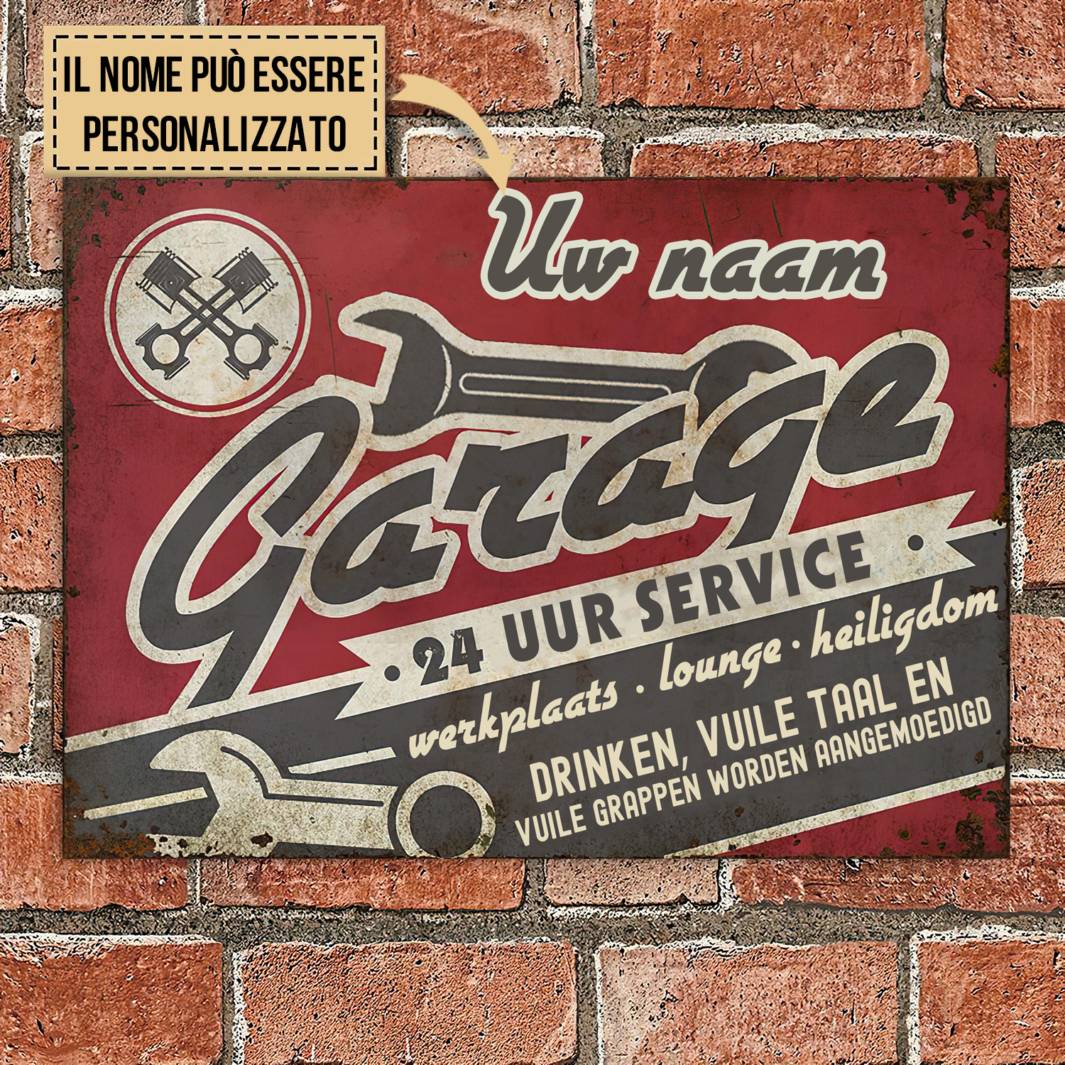 Garage, 24 uur service - Klassiek metalen bord