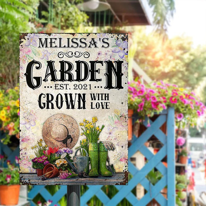 Personalized Gardening Floral Grown With Love Custom Classic Metal Signs