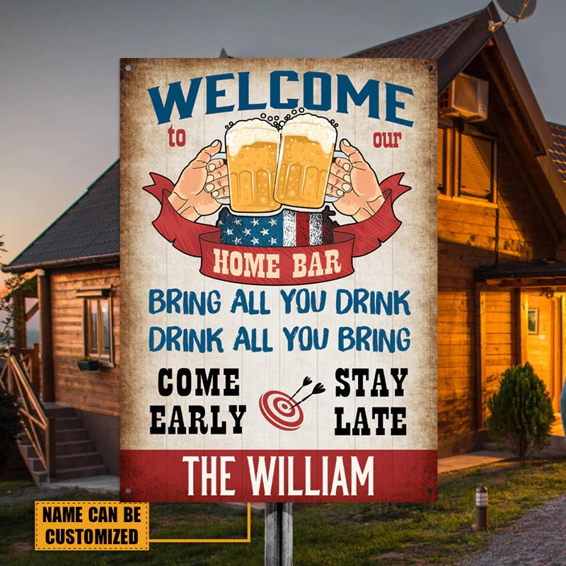 Home Bar Welcome - Backyard Sign - Personalized Custom Classic Metal Signs