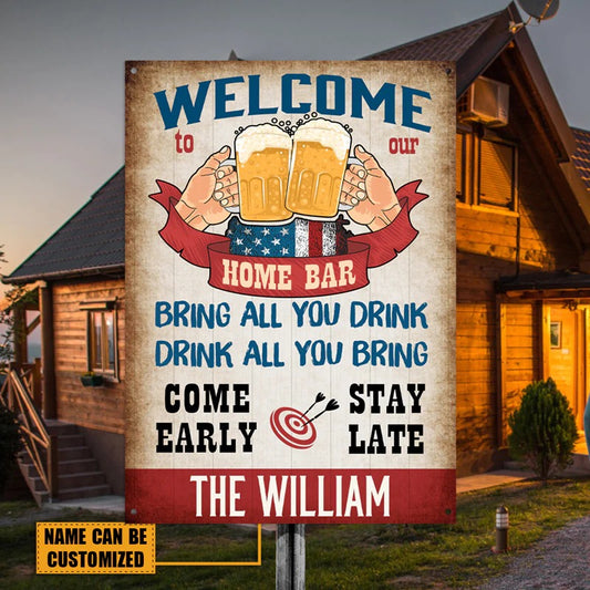 Home Bar Welcome - Backyard Sign - Personalized Custom Classic Metal Signs