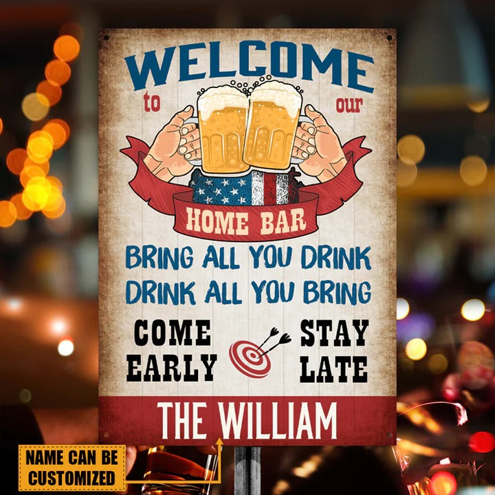 Home Bar Welcome - Backyard Sign - Personalized Custom Classic Metal Signs