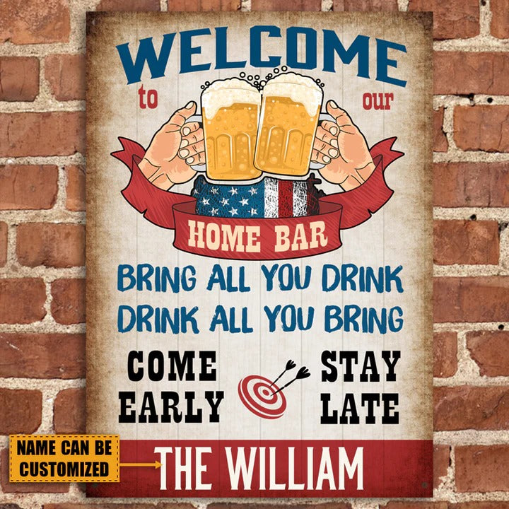 Home Bar Welcome - Backyard Sign - Personalized Custom Classic Metal Signs