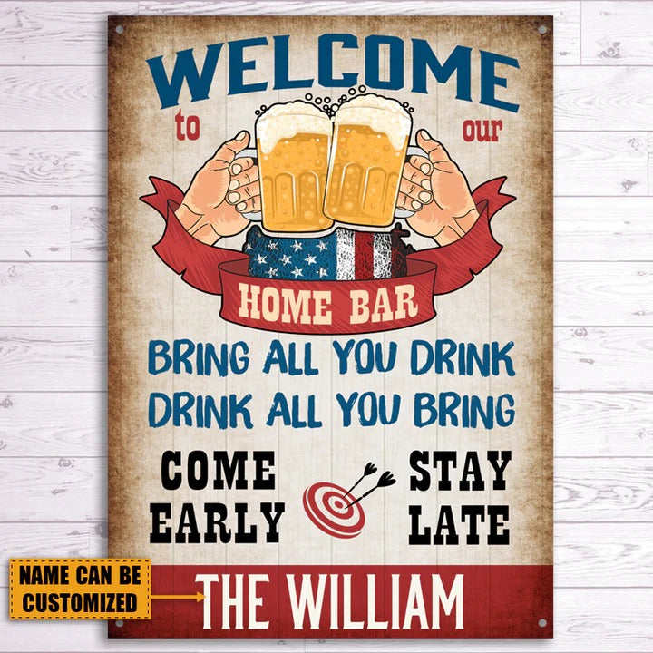 Home Bar Welcome - Hinterhofschild - Personalisierte individuelle klassische Metallschilder