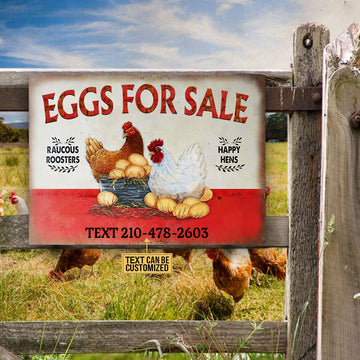 Eggs For Sale Raucous Roosters Happy Hens Customized Classic Metal Signs