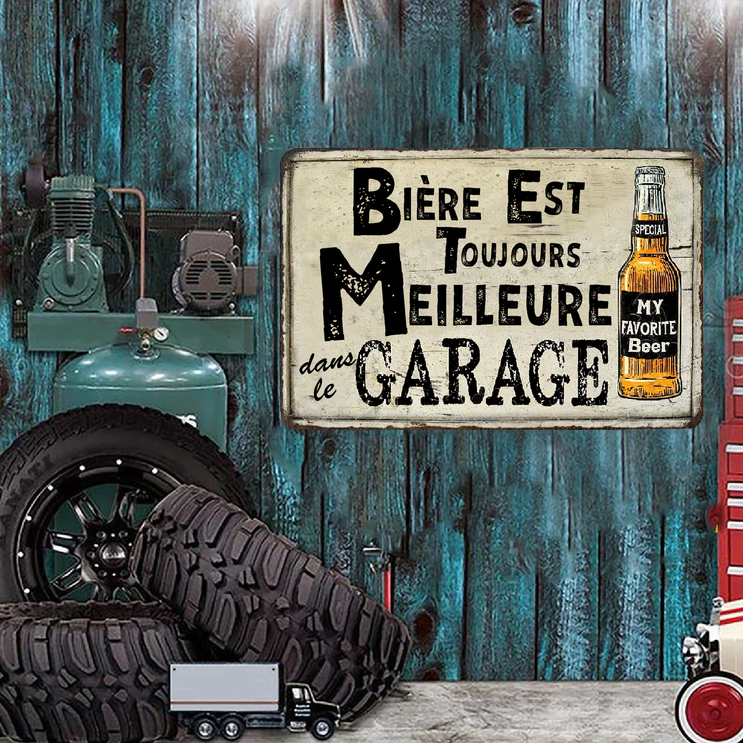 Bière Est Toujours Meilleure Dans Le Garage - Enseigne Métallique Classique