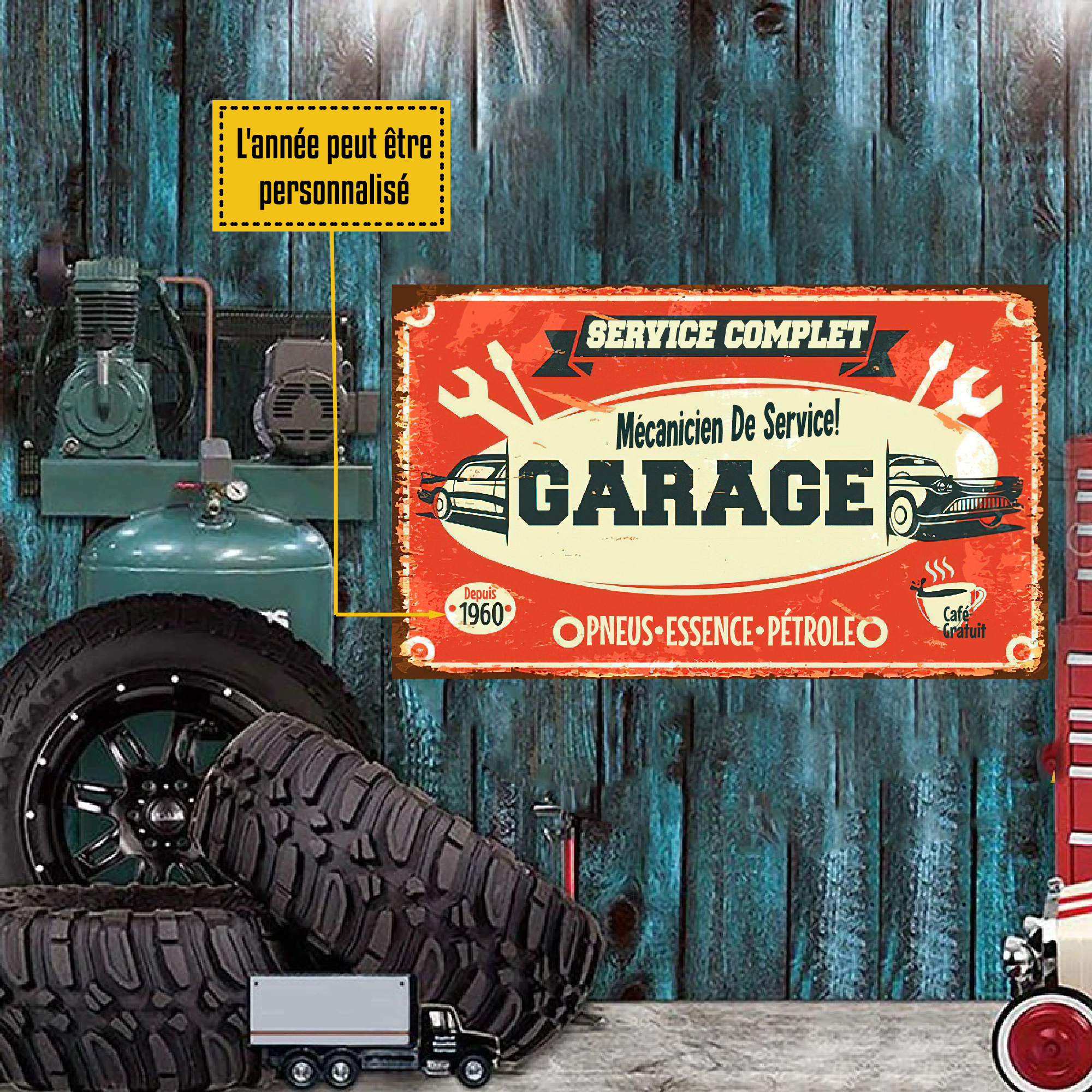 Service Complet Mécanicien De Service Garage - Enseigne Métallique Classique