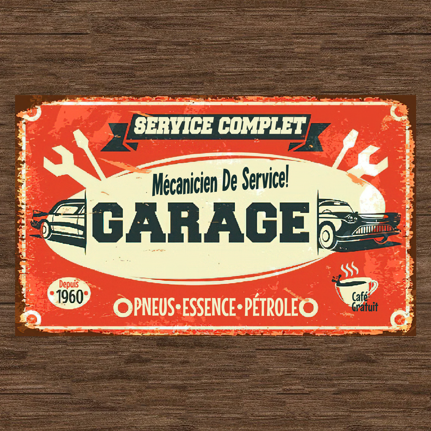 Service Complet Mécanicien De Service Garage - Enseigne Métallique Classique