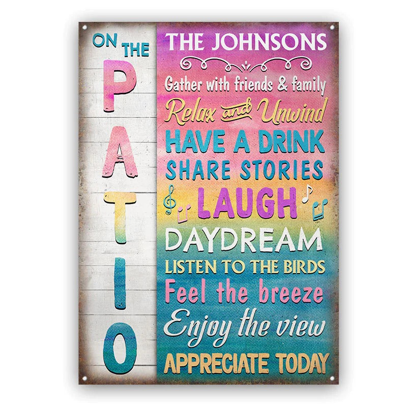 Patio Gather With Friends & Family - Personalized Custom Classic Metal Signs