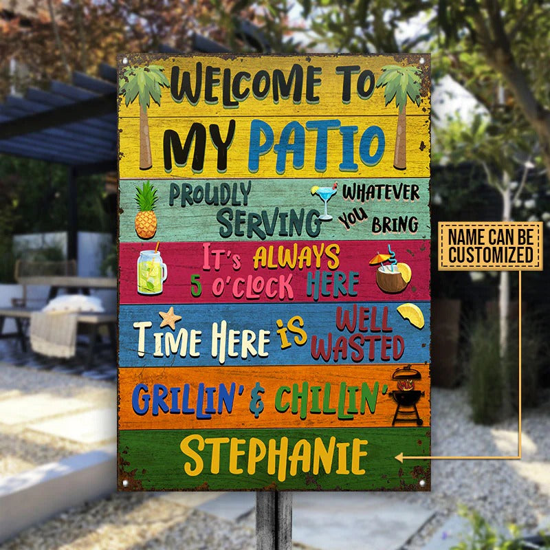 Patio Bienvenue sur mon enseigne en métal classique personnalisée