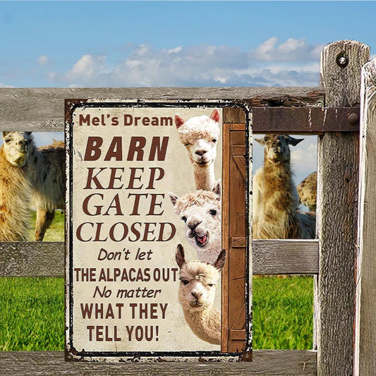 Personalized Alpaca Barn Keep Gate Closed Customized Classic Metal Signs