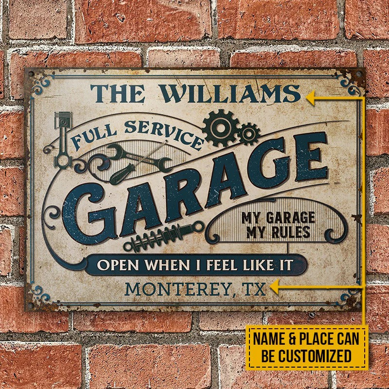 Personalized Auto Mechanic Garage My Rules Customized Classic Metal Signs