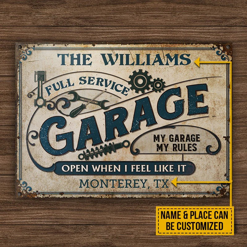 Personalized Auto Mechanic Garage My Rules Customized Classic Metal Signs