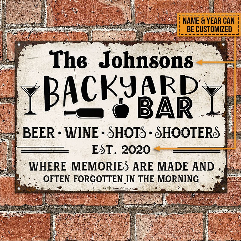 Personalized Backyard Bar Beer Where Memories Are Made Custom Classic Metal Signs