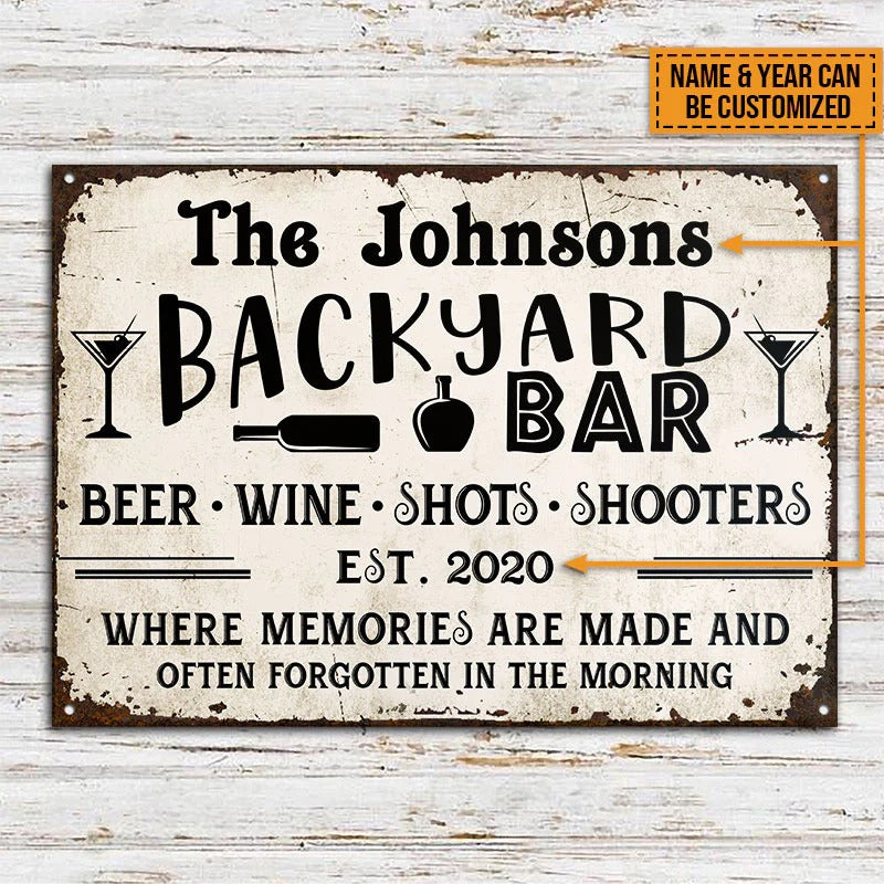 Personalized Backyard Bar Beer Where Memories Are Made Custom Classic Metal Signs