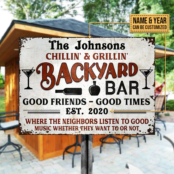 Personalized Backyard Bar Listen To Good Music Custom Classic Metal Signs