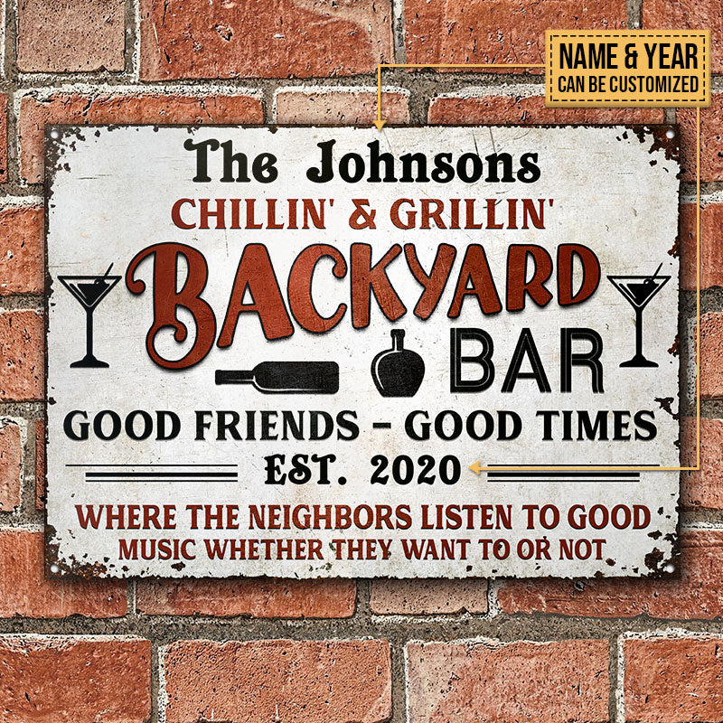 Personalized Backyard Bar Listen To Good Music Custom Classic Metal Signs